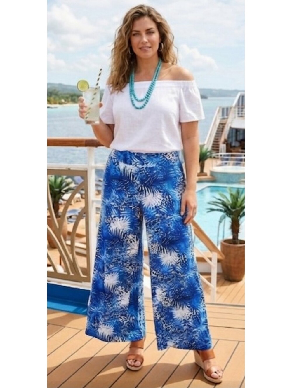 French Laundry Wide Leg Palazzo Pants Blue/white/black Size 3X